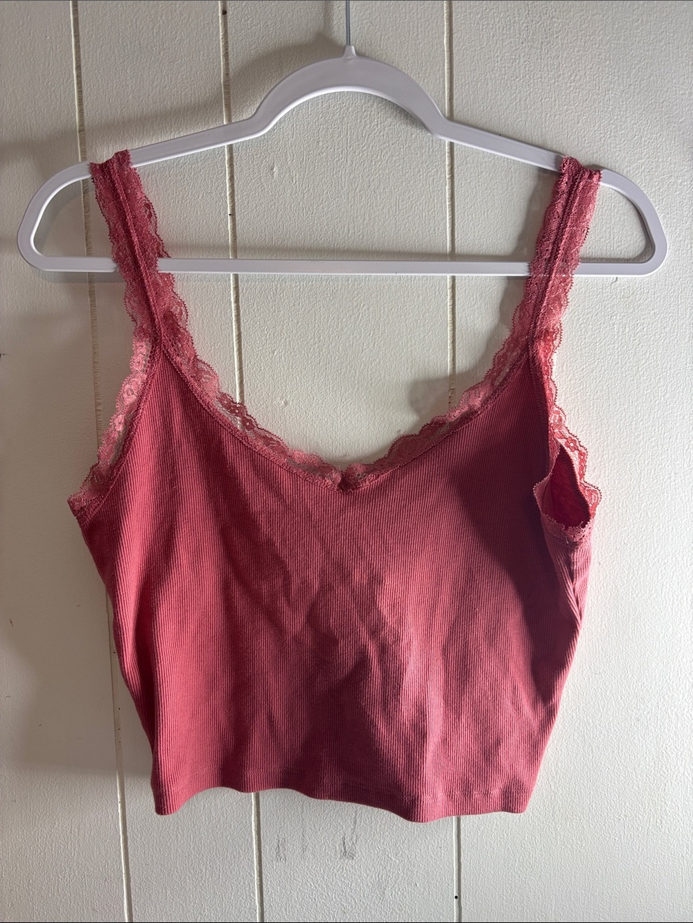 523 - Lace-Trim Ribbed Tank Top - Rose